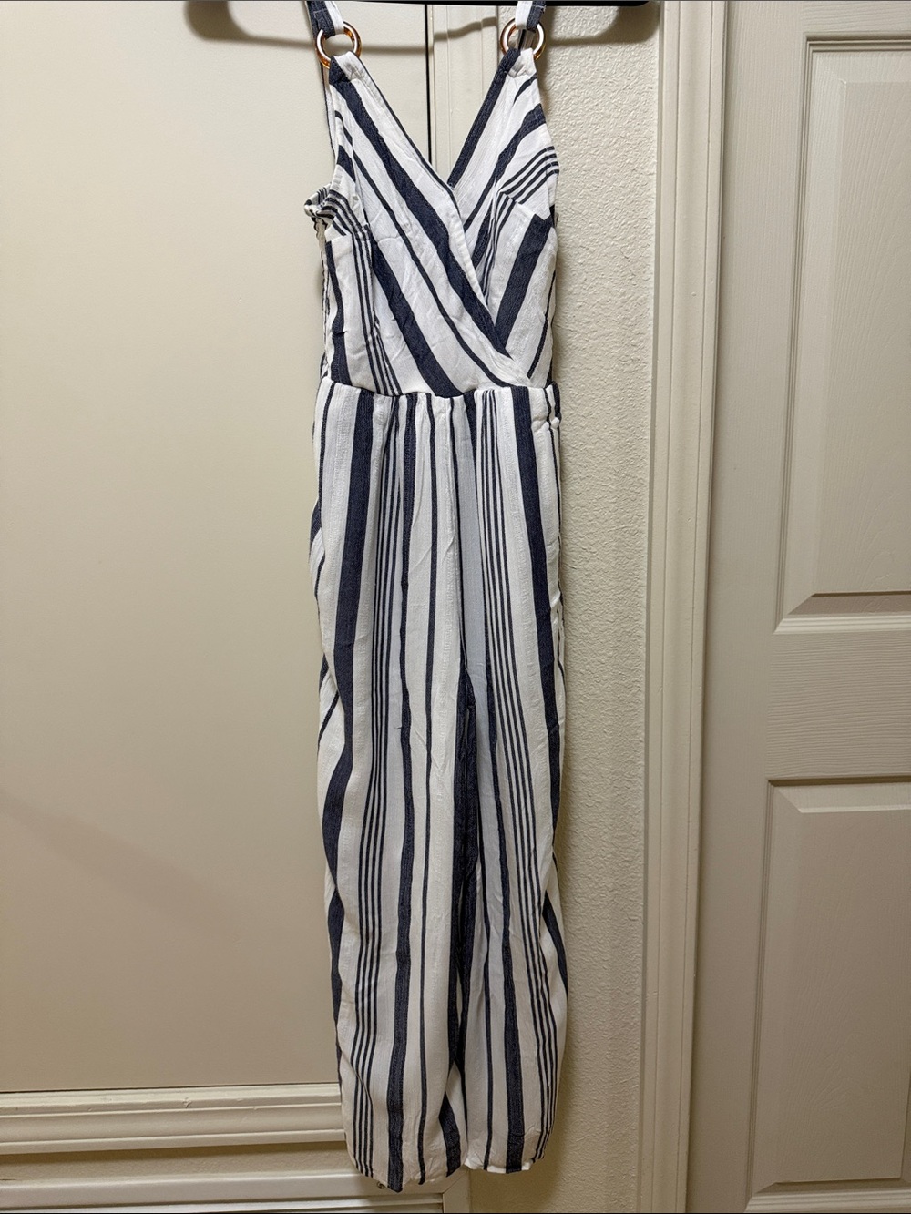 American Eagle Outfitters Navy and White Striped Jumpsuit